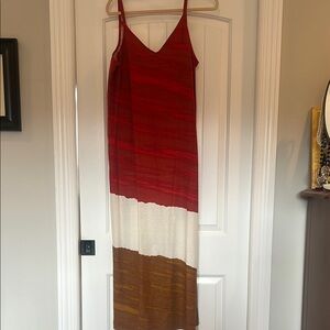 Elegant Red and Brown Striped Maxi Dress